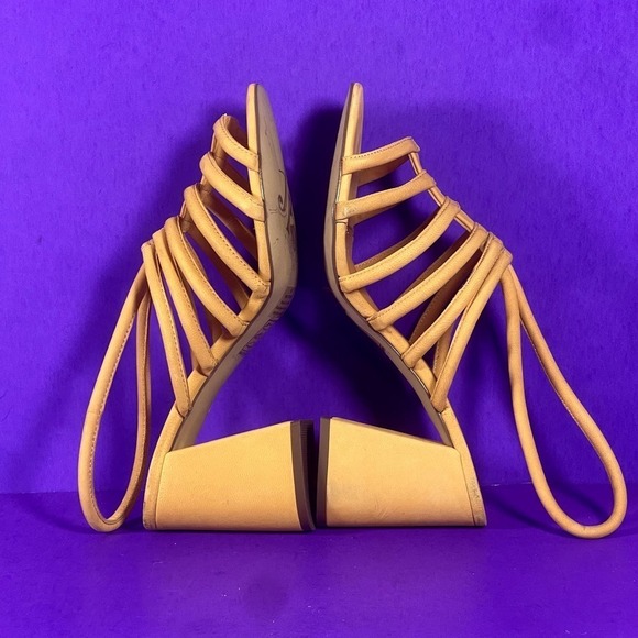 Free People Colette Cinched Orange Leather Slingback Heel Sandals Women's Sz 7.5 - Picture 6 of 8